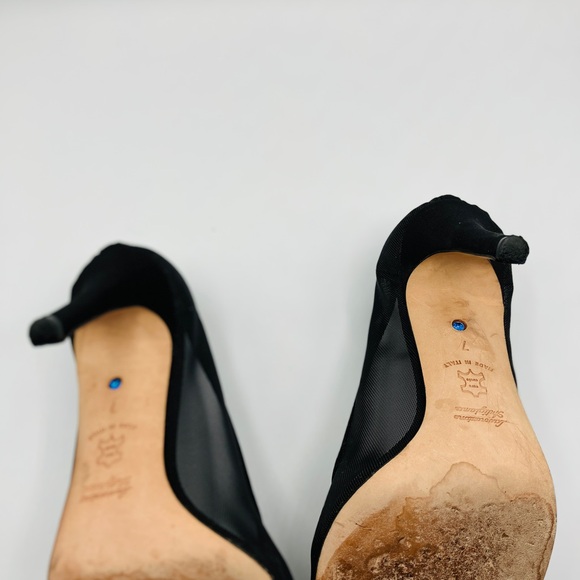 Something Bleu Black Mesh Gold Yellow Ball Pump Heels Peep Toe Italy Size 7 - Picture 7 of 16